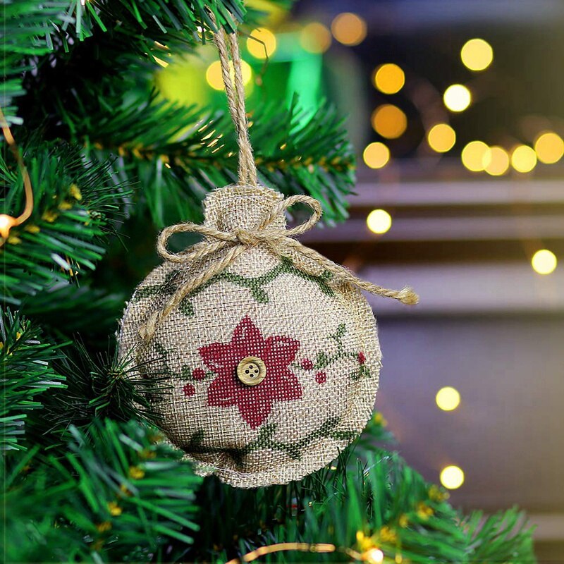 Rustieke Kerstboom Ornamenten Kous Decorations Jute Land Kerstsok Bal Boom Bell Met Rode En Groene Holly L