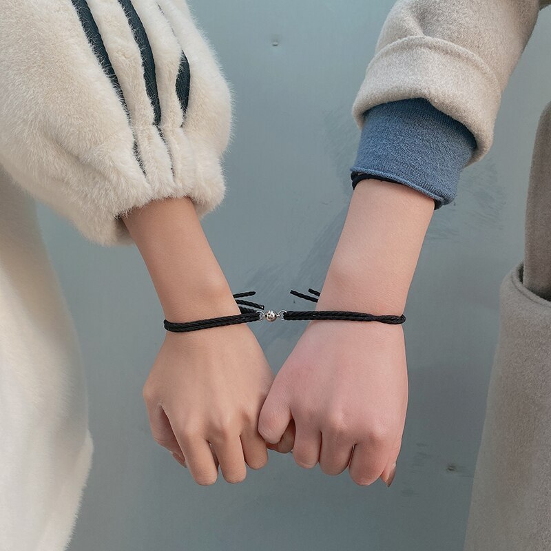 2 pçs ímã atrai casais trançado pulseiras estudantes bons amigos casais irmãs corda mão moda criativa pulseira jóias