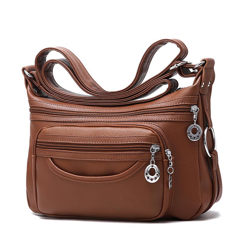 Borsa a tracolla casual in pelle pu tinta unita moda donna 2022 per donna borsa a tracolla quadrata morbida con cerniera nuova: Brown
