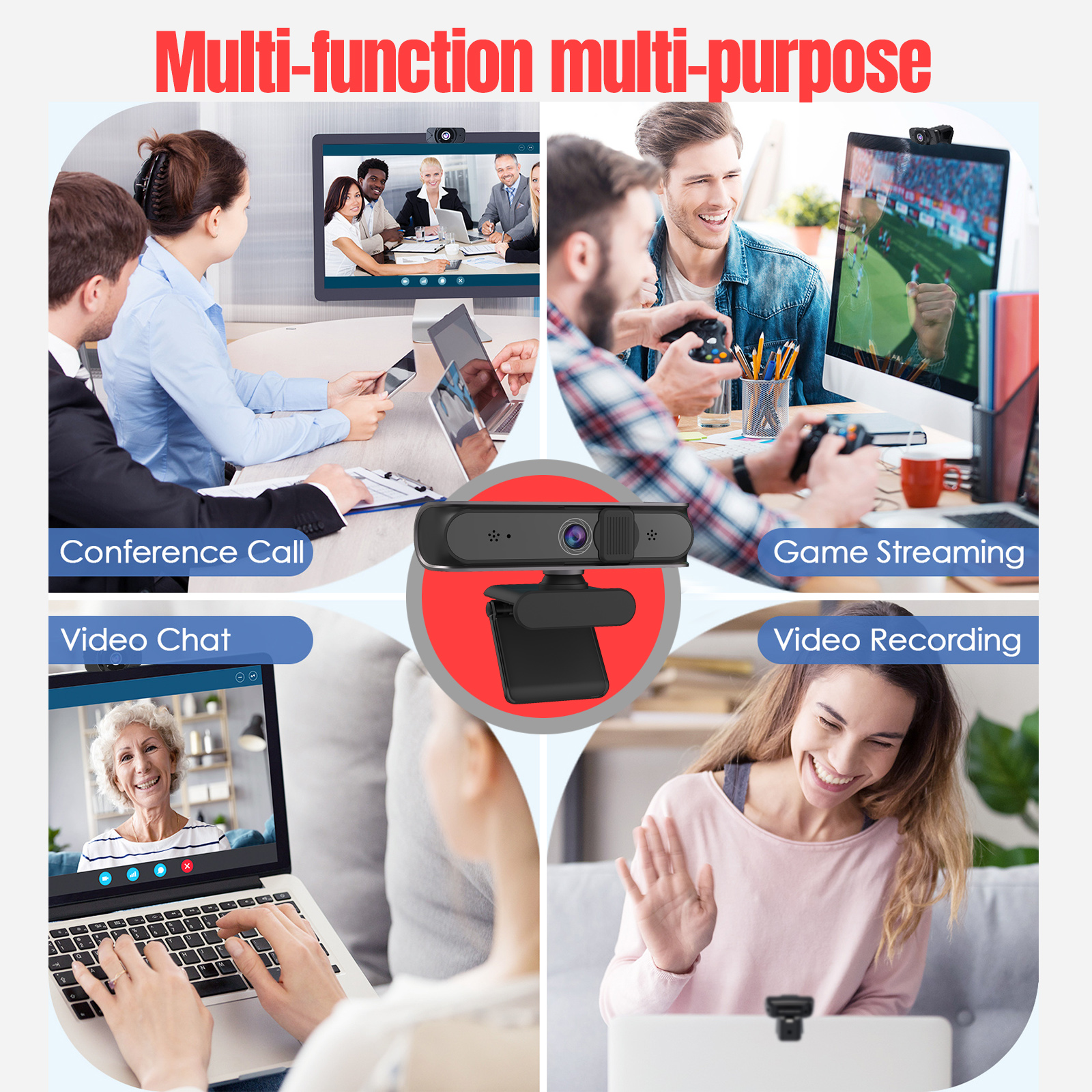 Hd Usb Computer Web Camera 5MP Snelle Autofocus 30FPS Webcam Dual Mic &amp; Cover, voor Obs/Gaming/Zoom/Skype/Facetime/Teams