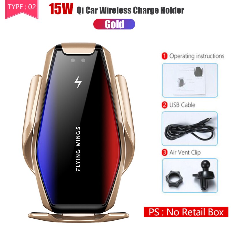 15W Car Wireless Charger Auto Fast Charger Qi Wireless Car Charger Phone Holder Fast Charge For iphone 12 Huawei Samsung Xiaomi: 15W Gold