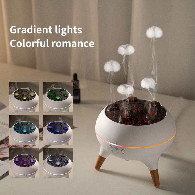 Dynamische Kwallen Luchtbevochtiger 250 ml Vlam Aromatherapie Essentiële Olie Diffuser Afstandsbediening Slaapkamer Luchtbevochtiger, 7 ColorLamp