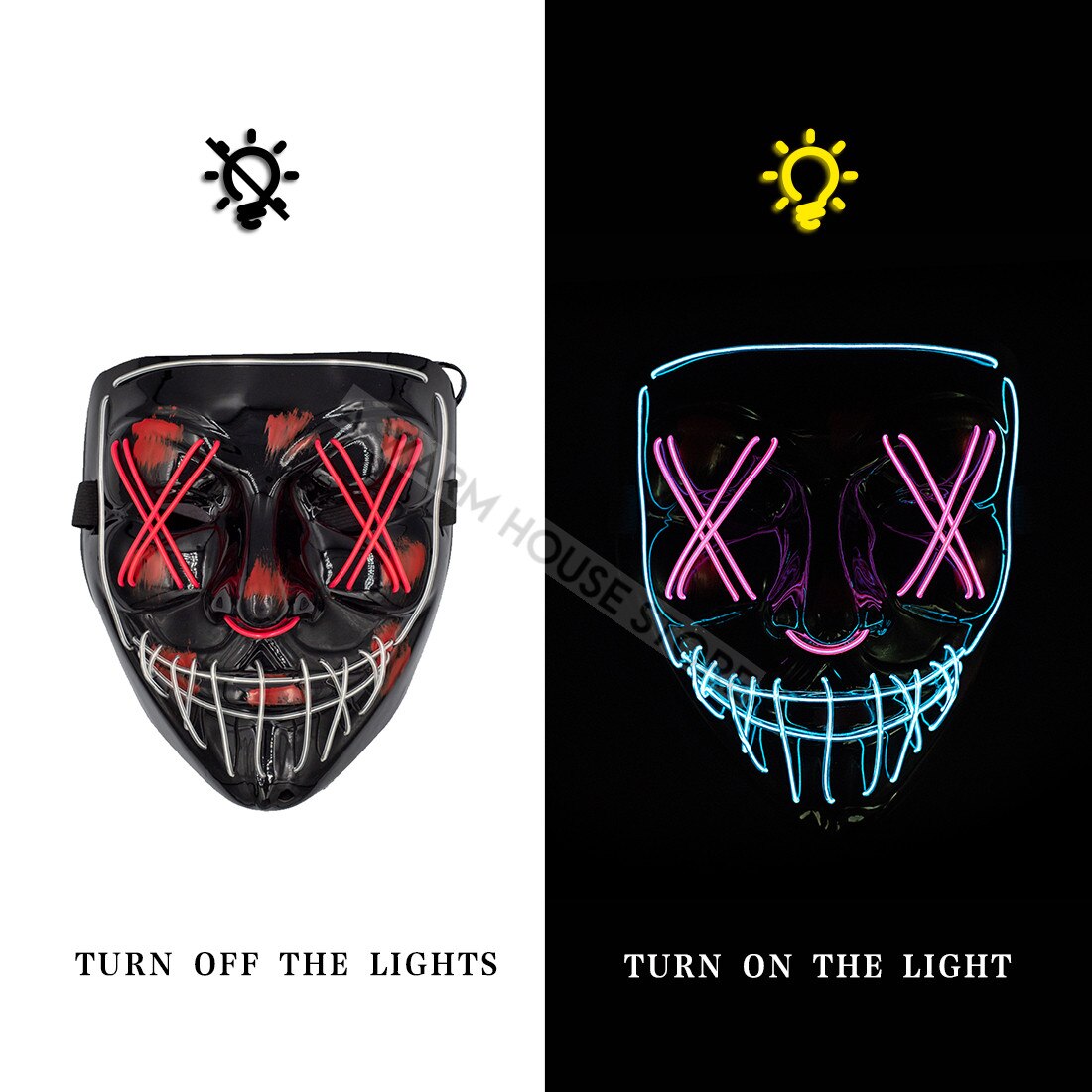 Led Mask Halloween Party Masque Masquerade Masks Neon Maske Light Glow In The Dark Mascara Horror Maska Glowing Masker Purge: ice blue and pink