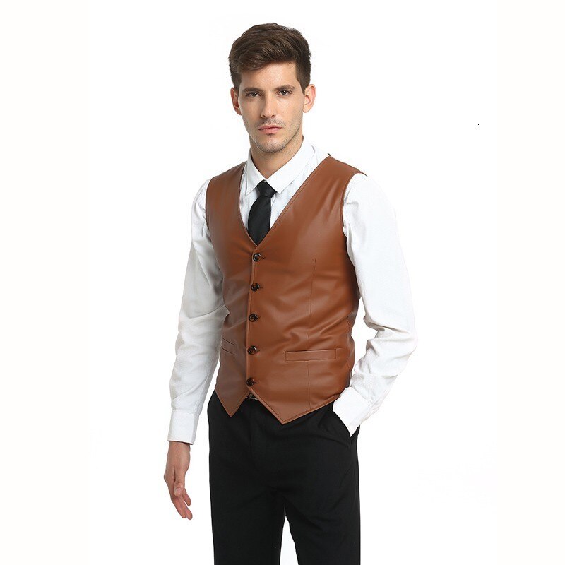 Summer Mens Vest PU Leather V-Neck Collar Vests For Men Slim Fit Single Breasted Chaleco Hombre Plus Size