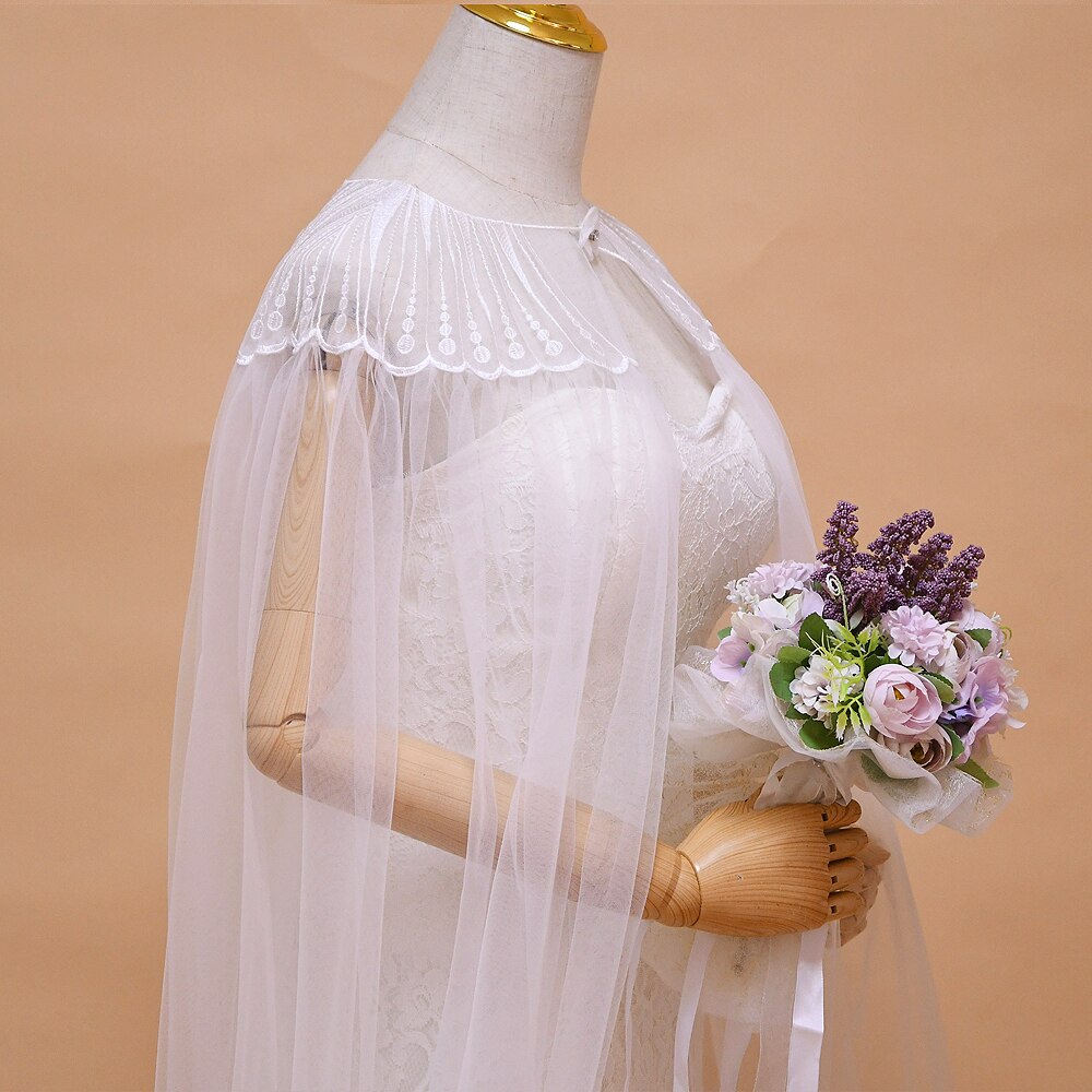 TRiXY G24-chal de encaje blanco para boda, capa de velo de novia, encaje de Organza, capas de boda largas, envolturas nupciales, manto de chal de tren de 3M de largo