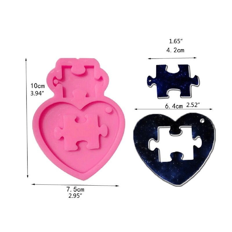 DIY Autistic Love Puzzle Pendant Keychain Silicone Mold Heart Jigsaw Puzzle Mold