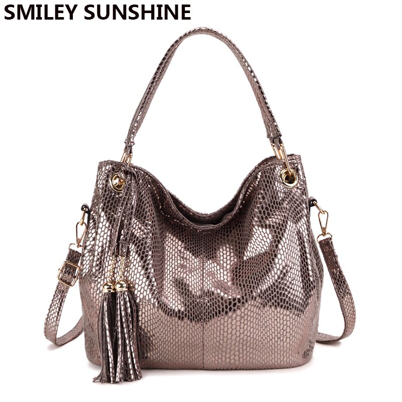 Gold Tassel Women Bags Vintage Hobo Female Red Leather Handbags Large Ladies Shoulder bags Big Crossbody Bags for Women: Silver