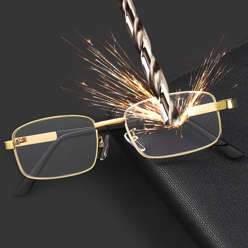 Real Glass Unbreakable Reading Glasses with Case Alloy Anti-Scratch Presbyopic Glasses Unisex Portable Square Rim