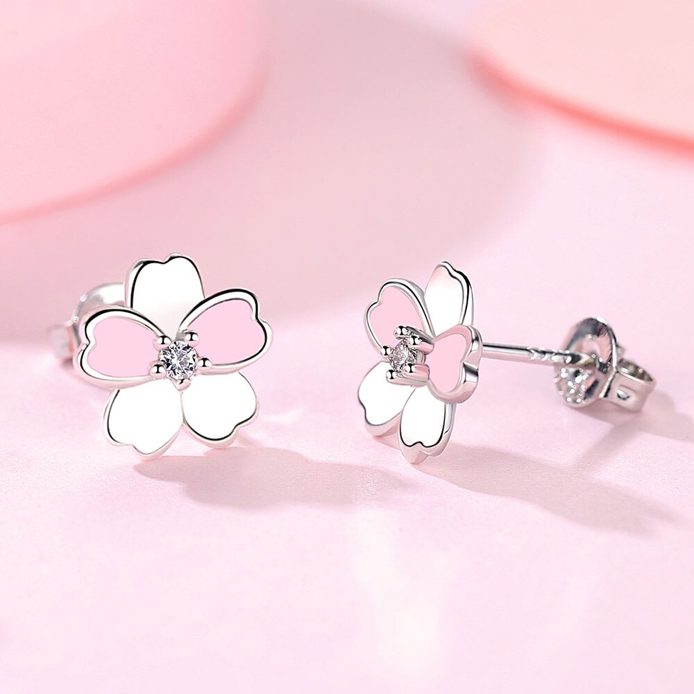 925 versilberte damen-ohrstecker mit romantischem, kleinem, frischem blumenmotiv, ein paar ohrstecker-schmuck