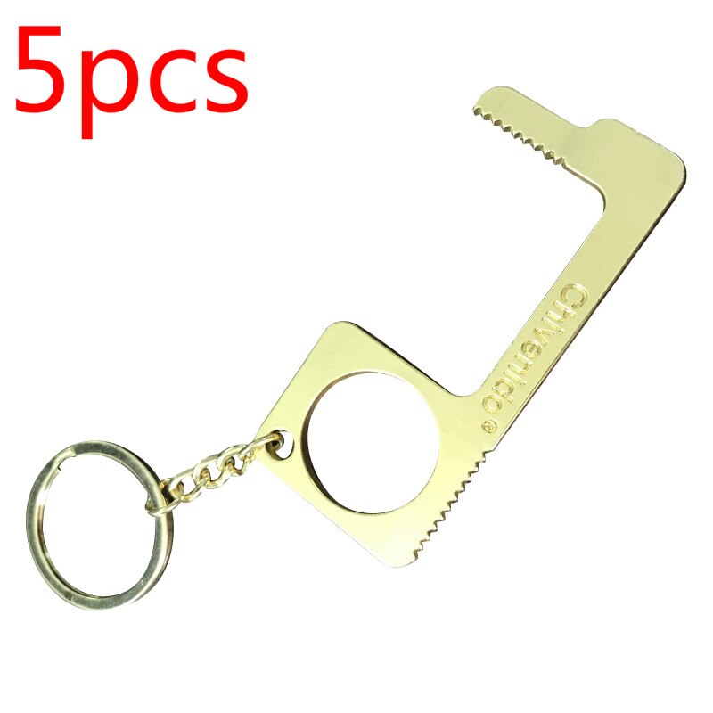 Portable Door Opener Multi-function Keychain Door Opener Anti-contact Sanitary Door Opener Anti-touch Press Elevator Tool: Golden 5pcs