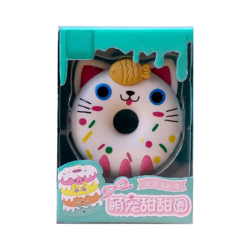 Practical Animal Rubber Donut Pattern Eraser for students Back to School: Kitten eating fish
