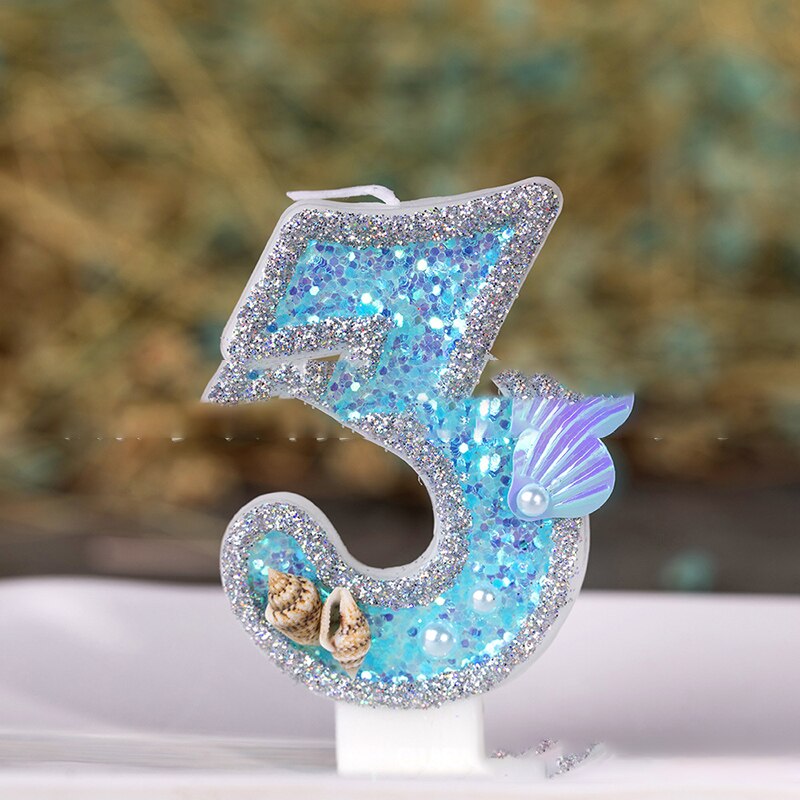 1PC Blue sea shell Glitter Number Birthday Candles Cake Topper Birthday Wedding Digital Cakes Dessert Decor Birthday Decoration: 3