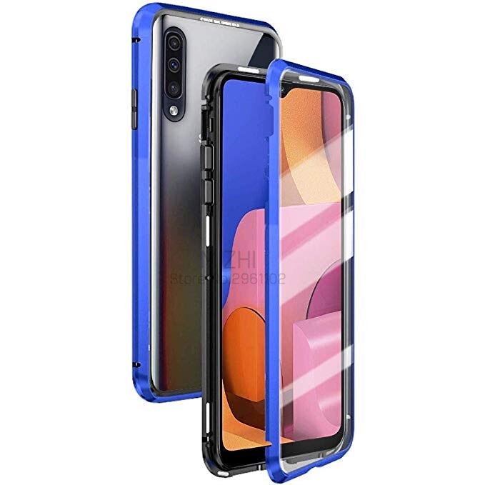 Dubbelzijdige glazen hoes voor samsung galaxy  a20s hoesjes, magnetische metalen bumpercover voor samsung  a20s a 20s a20 s sm -a207f/ ds hoesje: A20 / Blauw