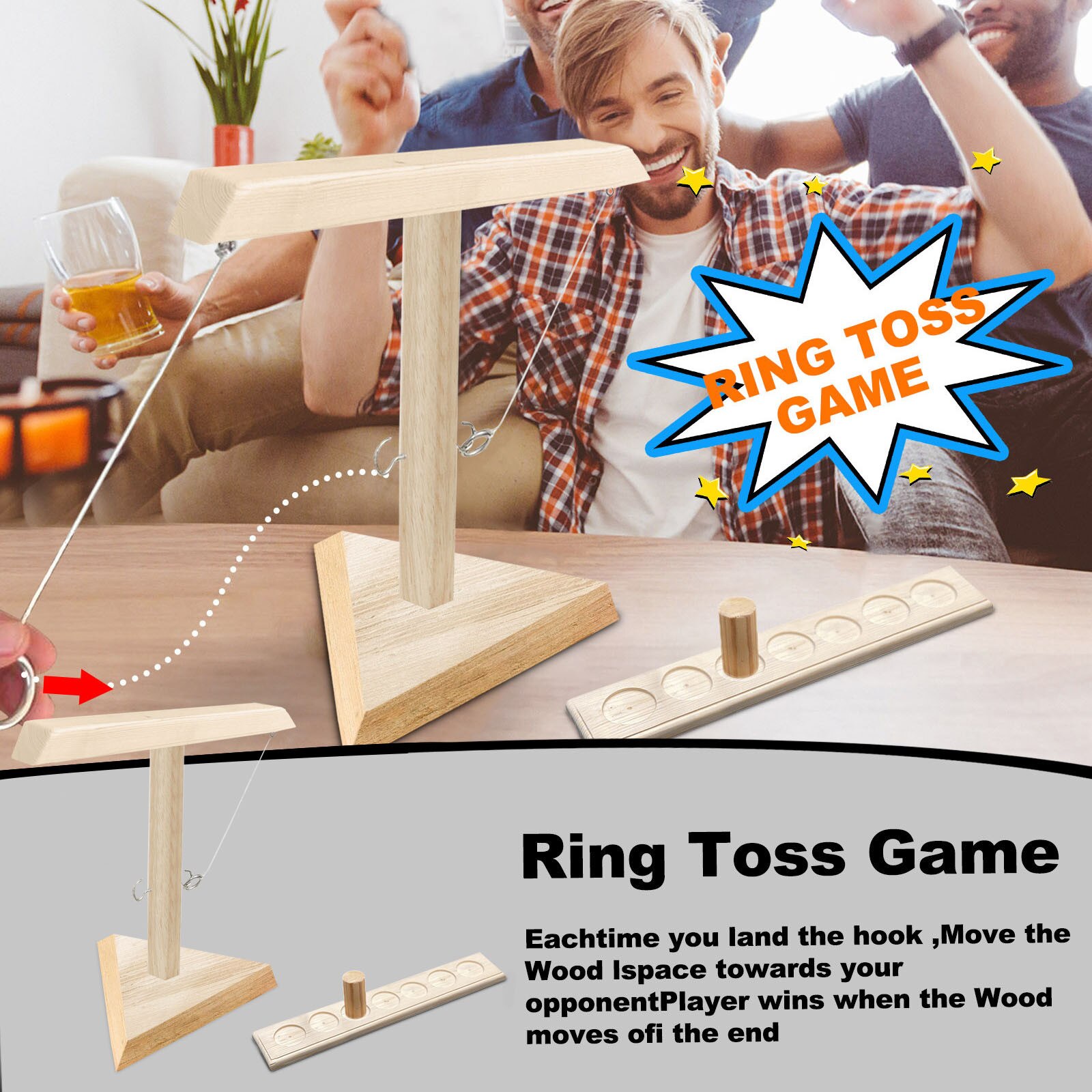 Ring Toss Game Handmade Wooden Ring Toss Hooks Fast-paced Interactive Game For Bars Home Ring Toss Party Games