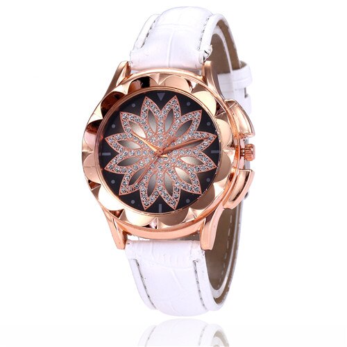 Rhinestone ure dame ur læder stor skive armbånd ur dame armbåndsur crystal relogio feminino reloj mujer ur: Hvid