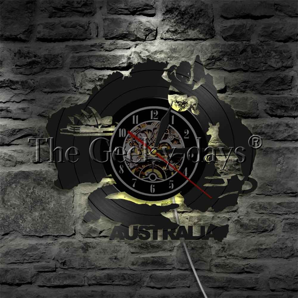 1Piece Australia Wall Clock Sydney Opera House Vinyl Record Clock Crocodile Koala Kangaroo Australian Factors Led Wall Light