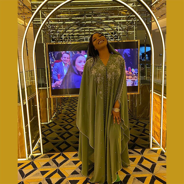 DOIB-vestidos africanos de gasa para mujer, vestido musulmán de talla grande Dashiki, cuentas de diamantes, Boubou, Abaya africana, Dubai