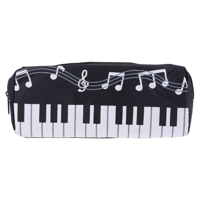Music Notes Piano Keyboard Pencil Case Large Capacity Pen Bags Stationery Office: Black