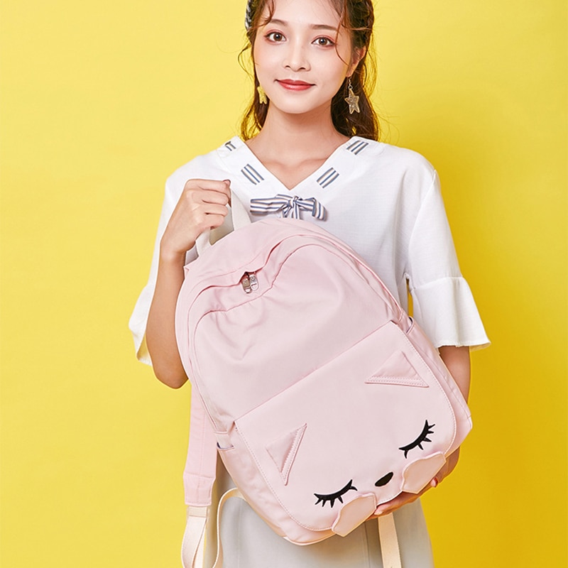 Bolso escolar de gato Rosa bonito para mujer, mochila de viaje a prueba de agua de Corea para estudiante, mochila para computador portátil linda de nailon