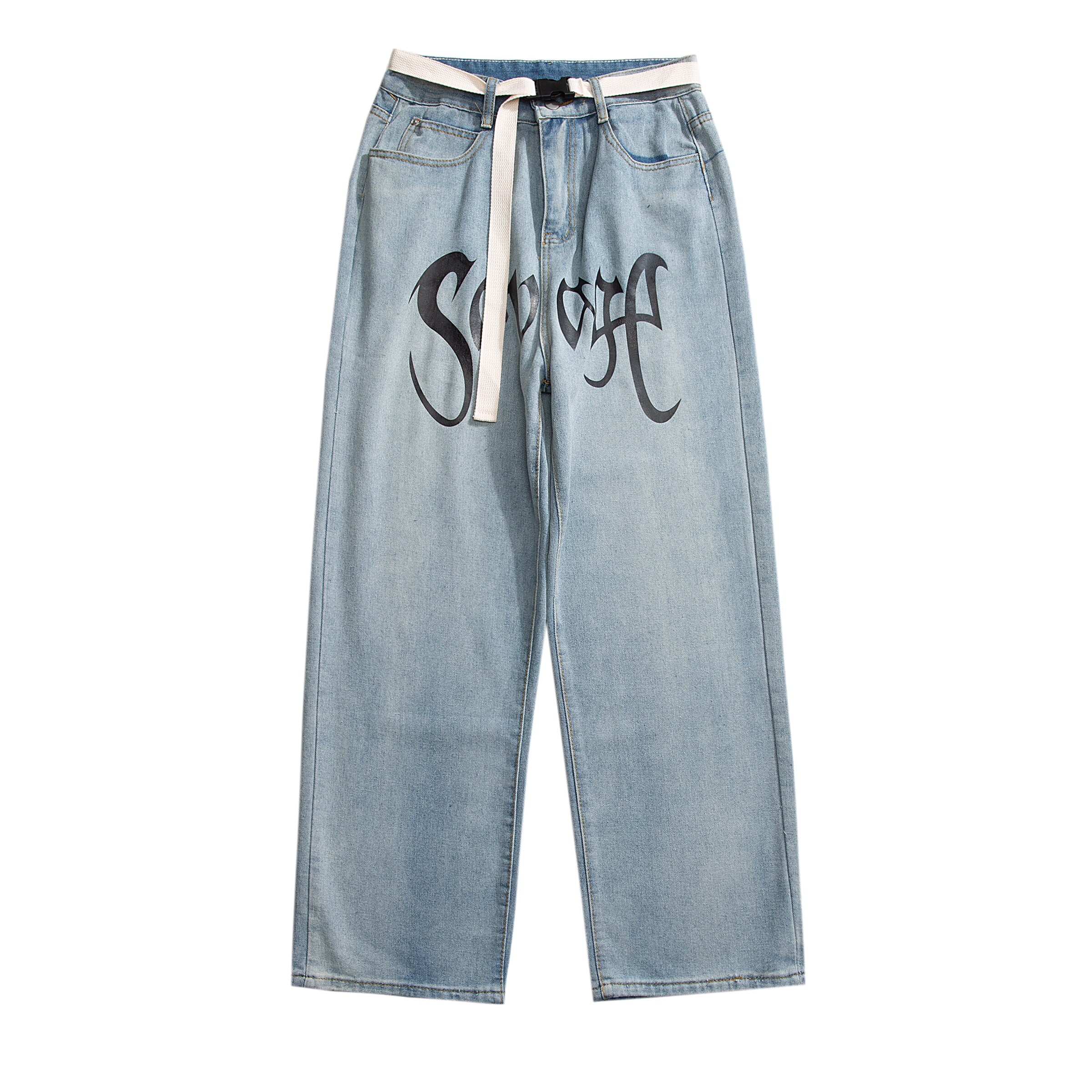 Spring Wide-leg Jeans Men's Printed Casual Korean Jeans Men Streetwear Hip-hop Straight Denim Trousers Mens Jeans Pants