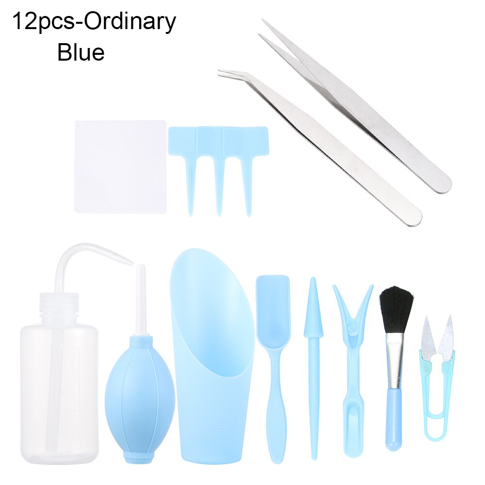 1 Set of Succulent Transplanting Tools 12/16Pcs Combination of Plant Packaging Mini Gardening Supplies Potted Meat Tools Kit: 12pcs-Ordinary Blue