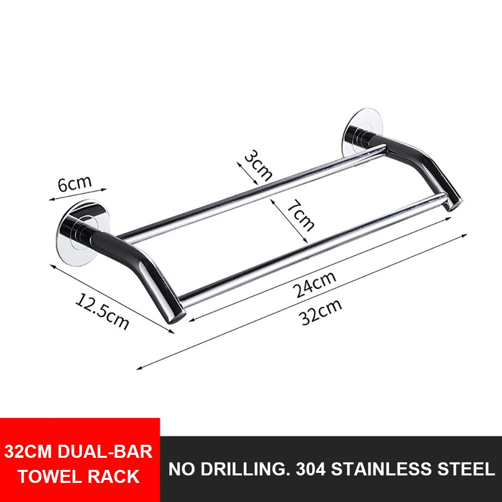 Bathroom Wall Mounted Towel Rack Double Towel Holder Rail Stainless Steel Storage Rack Kitchen Organizer Bathroom Accessories: 32cm dual bar