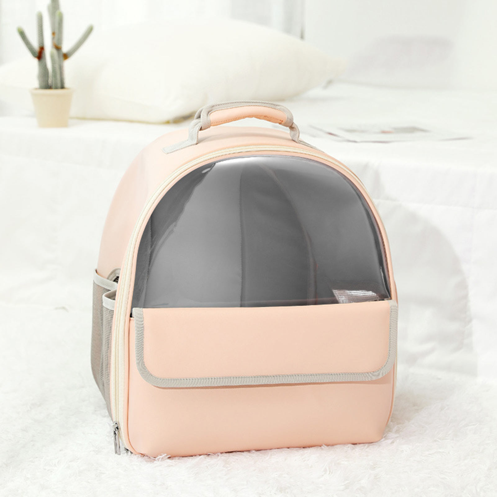Space Bag Pet Carrier Cat Backpack Transport Bag Visible Cat Carrier Backpacks Breathable Mesh Fabric Waterproof PU Pink / White