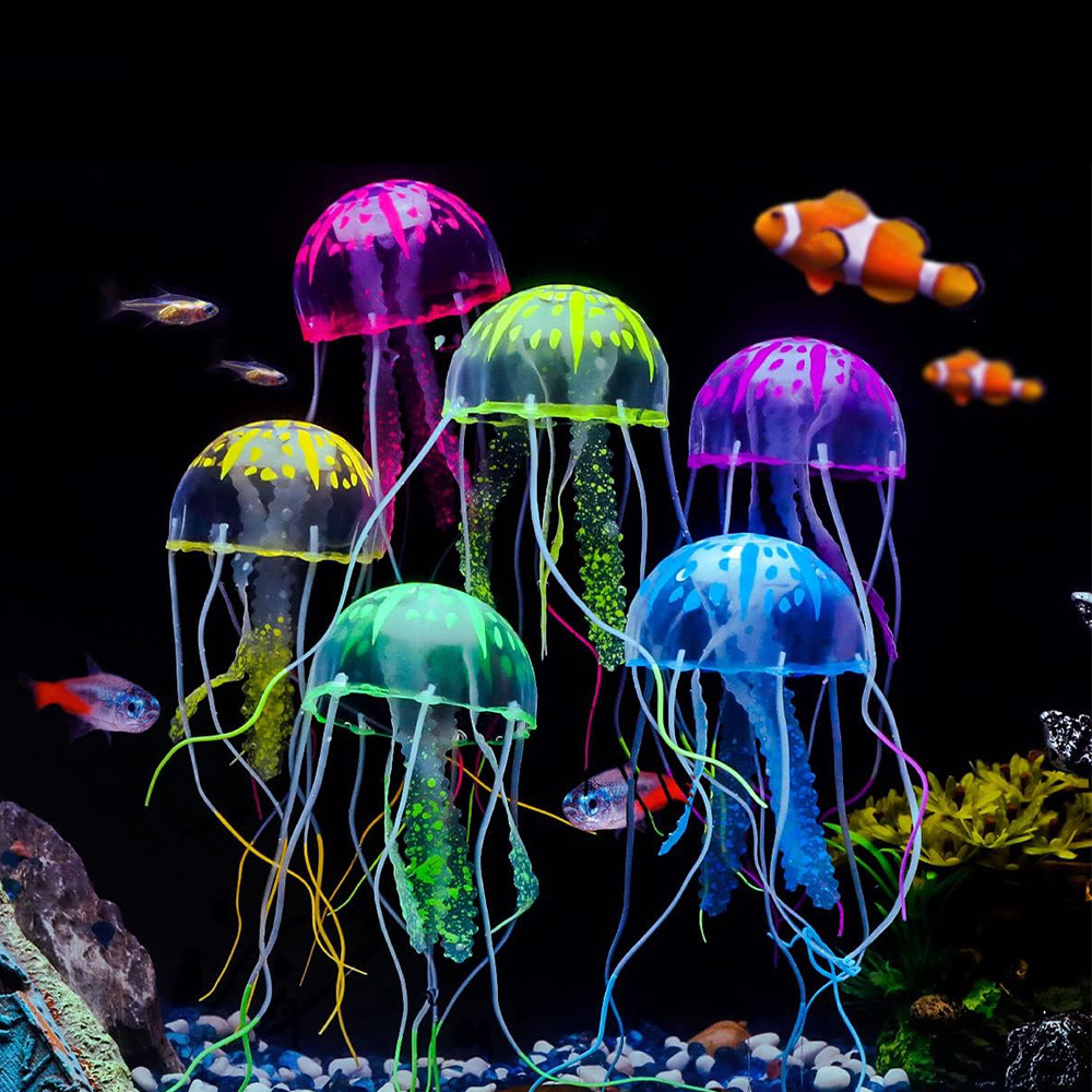 Colorido efecto brillante Artificial silicona vívida medusas pecera acuario decoración submarino ornamento decoración mascota acuática