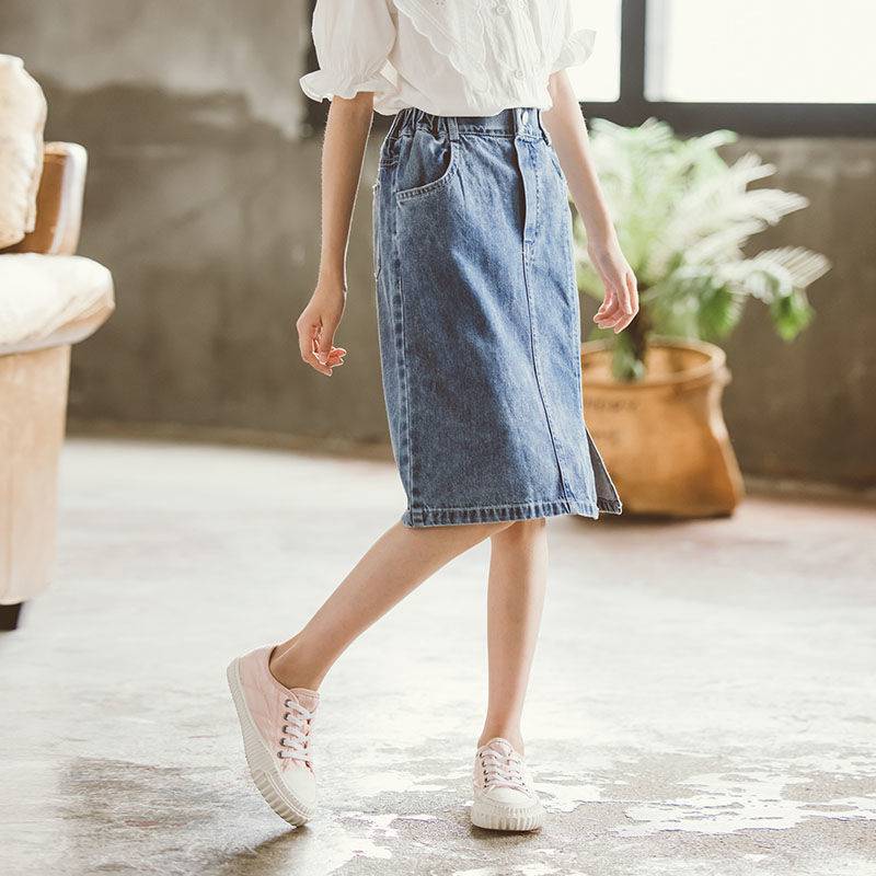 Faldas de estilo coreano hasta la rodilla para niñas, faldas informales sólidas con abertura, ropa para adolescentes de 4, 7, 8, 9, 11 y 12 años