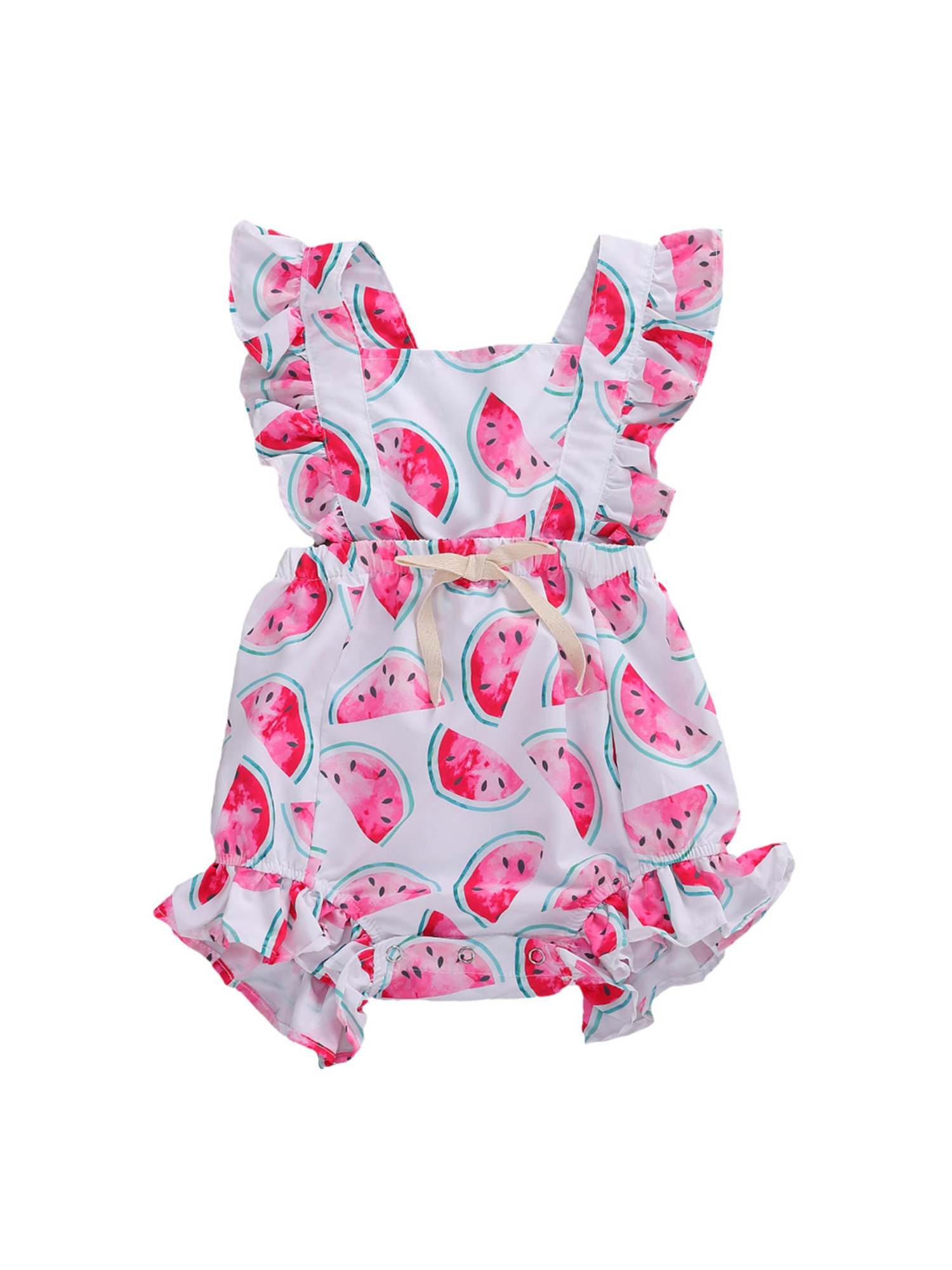 0-24M Neugeborene Baby Mädchen Jungen Strampler Wassermelone Druck Rüschen Hülse Overalls Outfits