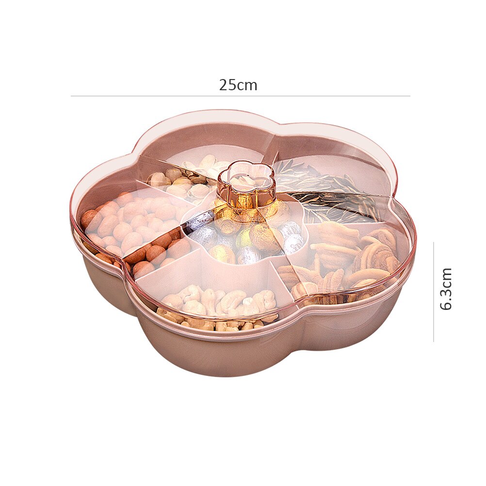 Flower Shape Snack Serving Tray Snacks Storage Box With Lid For Nut Candy Dried Fruit Can Be Placed Separately To Avoid Mixing