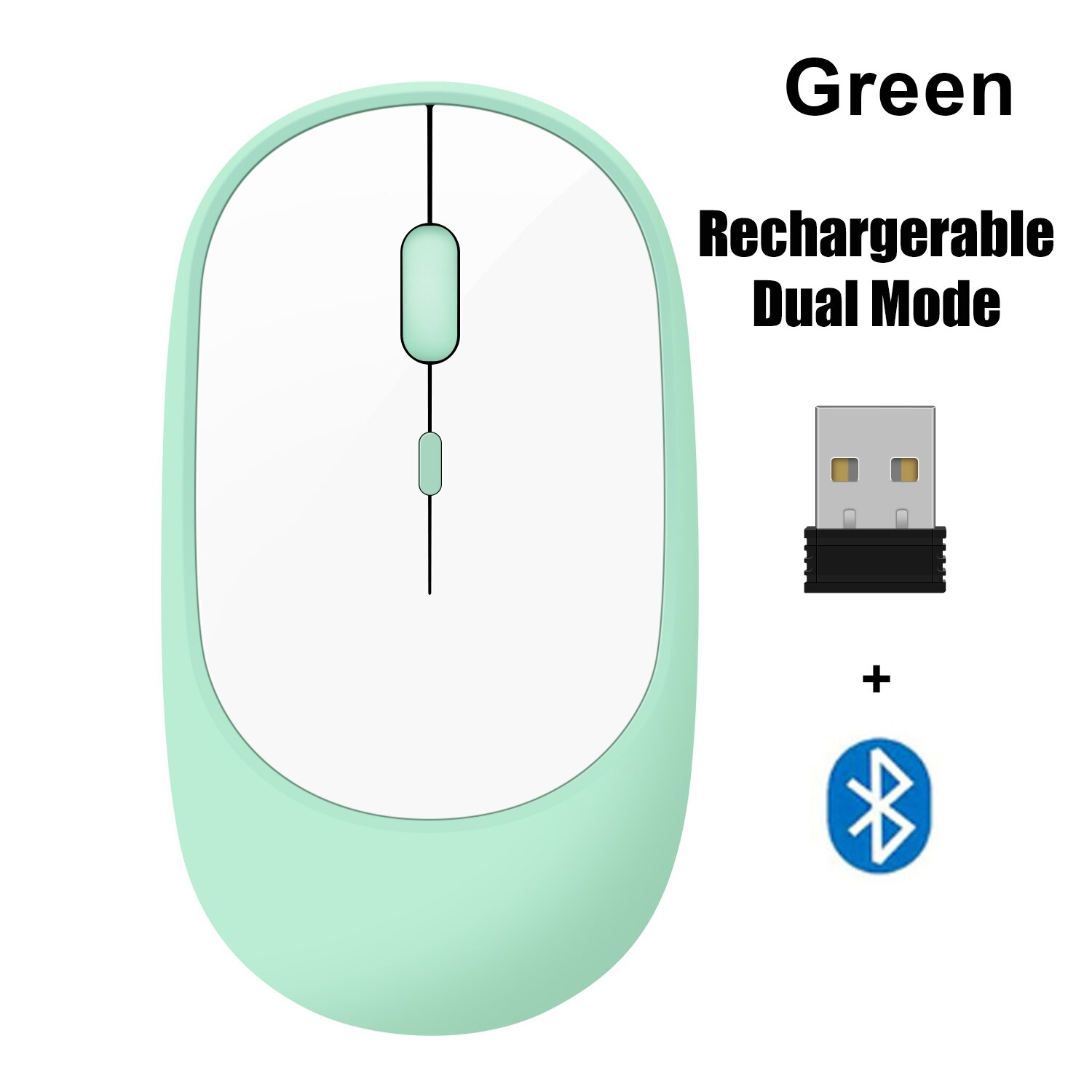 Bluetooth Mouse 2.4G Wireless Rechargeable Mouse Gaming Computer Charing Thin Portable 3 Adjustable DPI Mause for Mac iPad PC: Dual mode Green