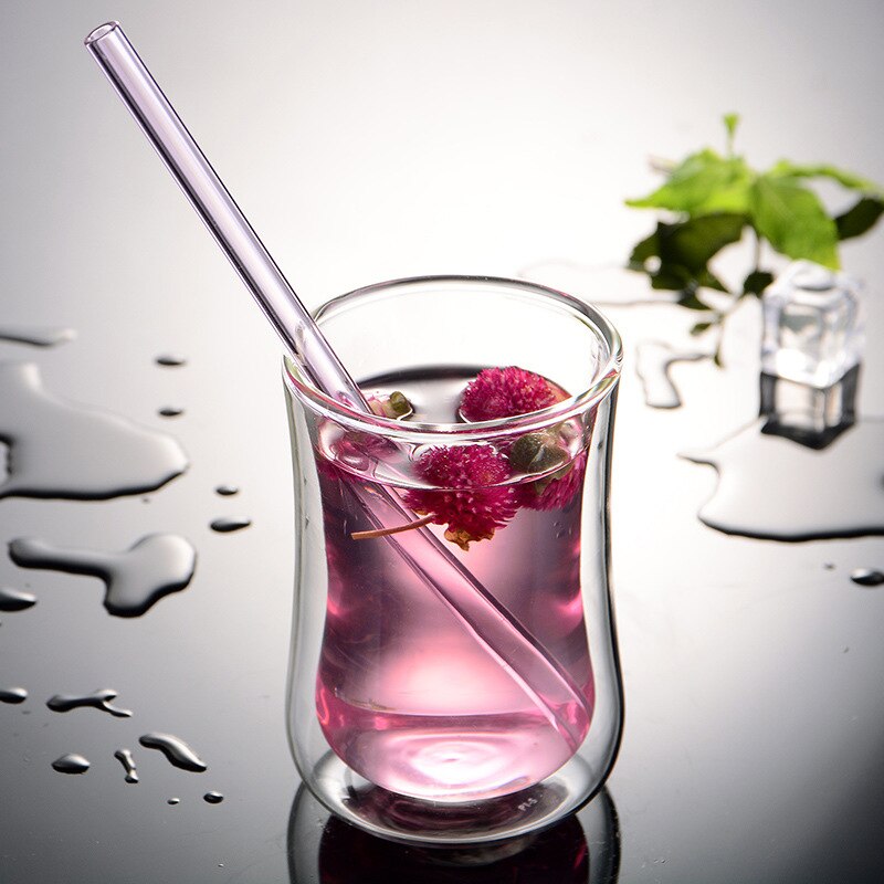 1pc Straight Simple Wedding Pure Color Pyrex Glass Drinking Straw Flat Birthday Reusable Party 20cm 9 Color