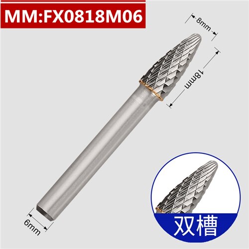 1pcs-free Vhm Tungsten Staal Frees, 6Mm Schacht F Type Metalen Elektrische Slijpen Hoofd, polijsten Tool: FX0818M06