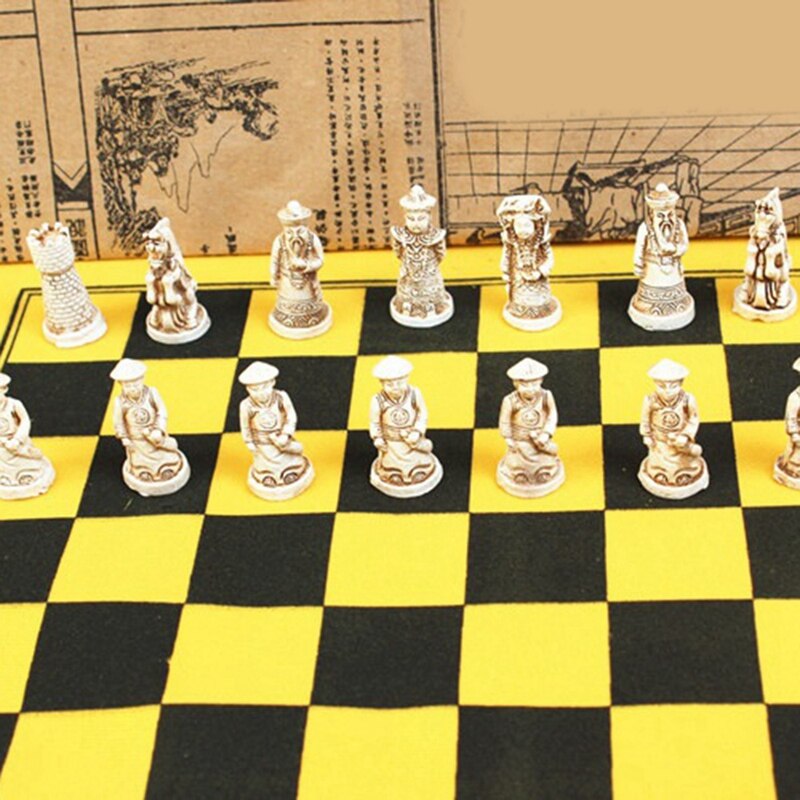 Antique Chess Small Leather Chess Board Qing Bing Lifelike Chess Pieces Characters Parenting Entertainment