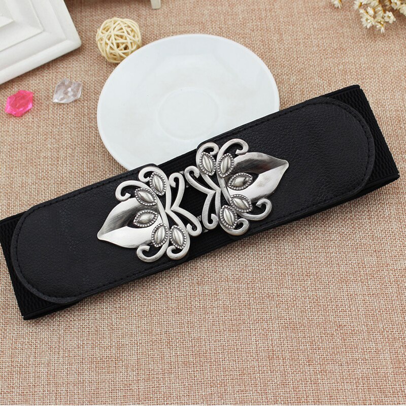 Ceinture élastique large pour femme, ceinture large pour pull et jupe, ceinture cintrée pour robe glrsbuty avec boucle en métal à fleurs, ceinture corset