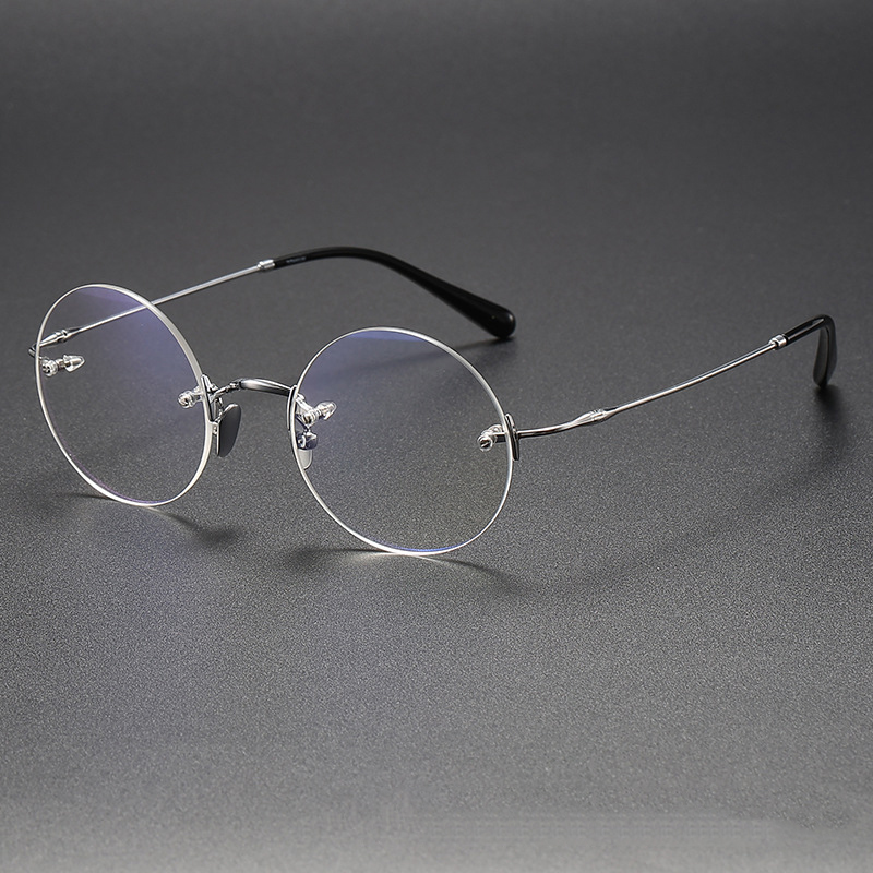 Topkwaliteit Ronde Randloze Titanium Bril Frame Mannen Vintage Eenvoudige Kleine Gezicht Optische Brillen Brillen Brillen: WHITE