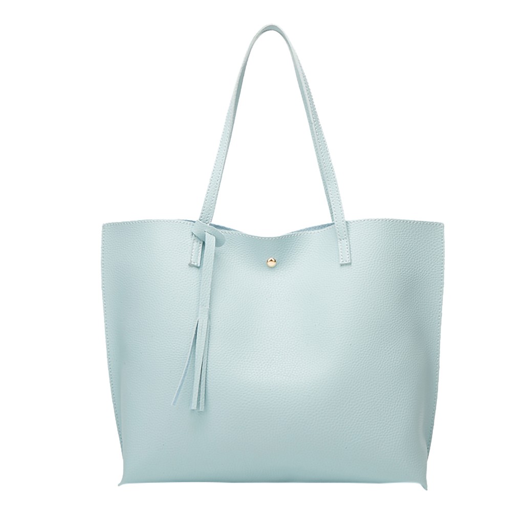 Vrouwen Tote Fringe Effen Kleur Zachte Lederen Grote Capaciteit Goud Winkelen Pakket Schouder Hand tas Handtas Tassen сумка женская: Blauw