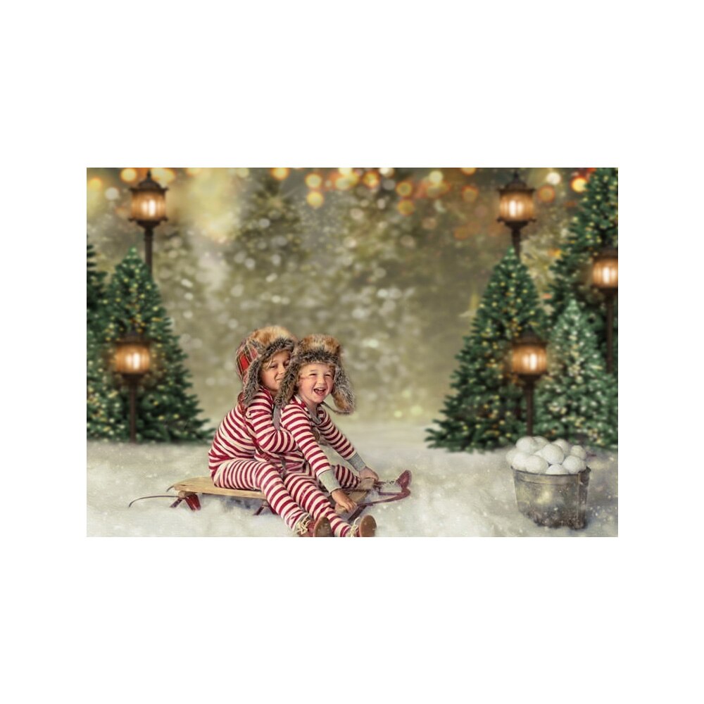 Kerst Winter Sneeuw Fotografie Achtergronden Bokeh Kerstbomen Straat Licht Achtergrond Kinderen Portret Fotografische Props