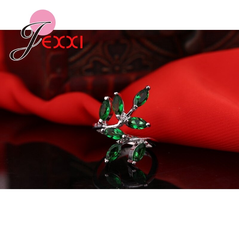 Store smukke 925 sterling sølv ringe til kvinder med grønne blade czengagement ring smykker vare