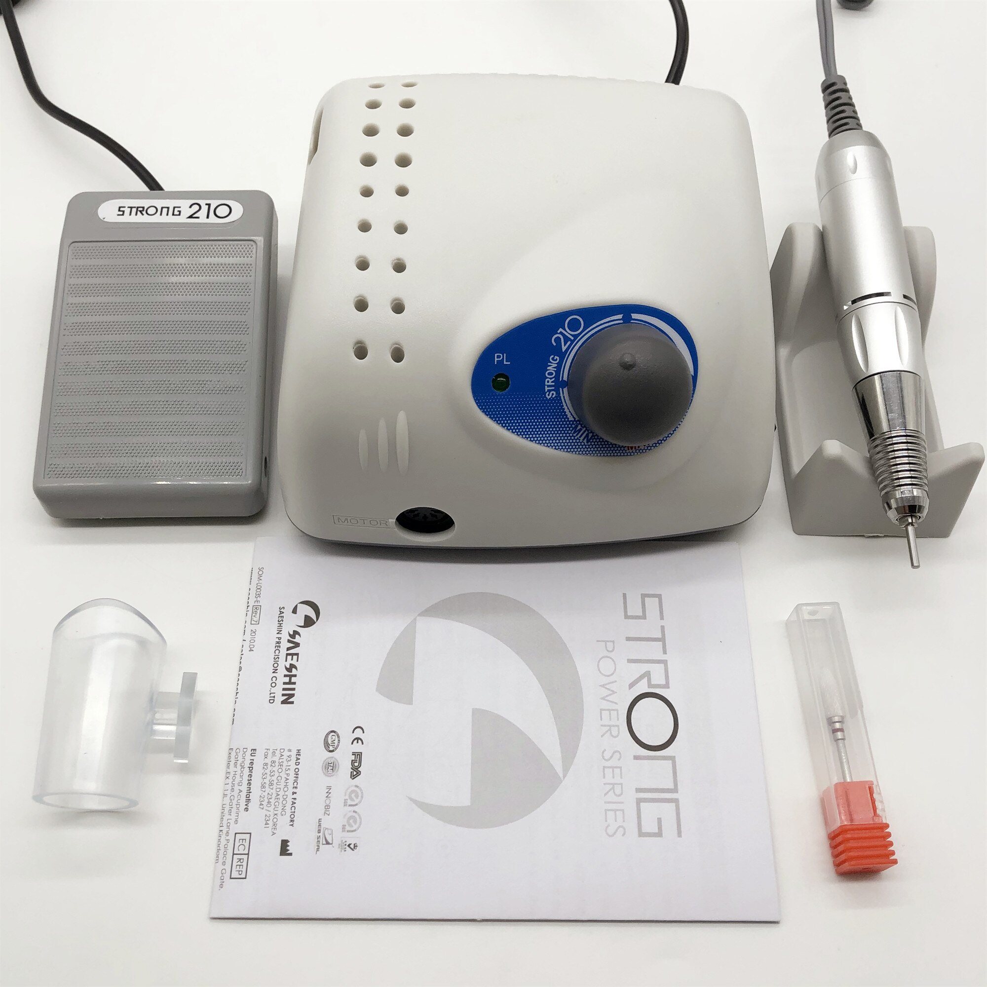 65W STRONG210 micro motor + STRONG105 handle + handle 40K 35K nail art polishing equipment: Silver / EU