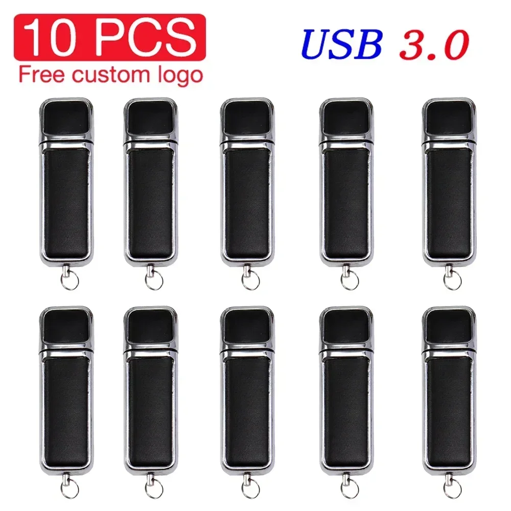 Unidad Flash USB 3,0 de cuero de alta velocidad, 128GB, 64GB, logotipo impreso personalizado gratis, memoria Flash, caja de de cumpleaños, 10 Uds.: Verde / 16 GB