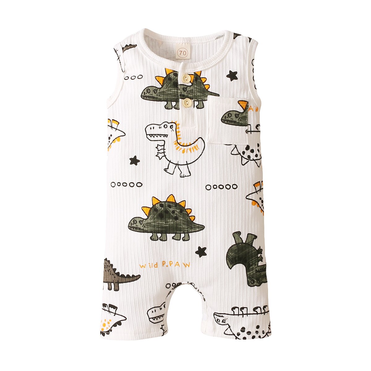 0-18M Infant Baby Boy Playsuit Summer Cartoon Dinosaur Striped Print Sleeveless Jumpsuit Romper Casual Cotton Outfit: B / 18m