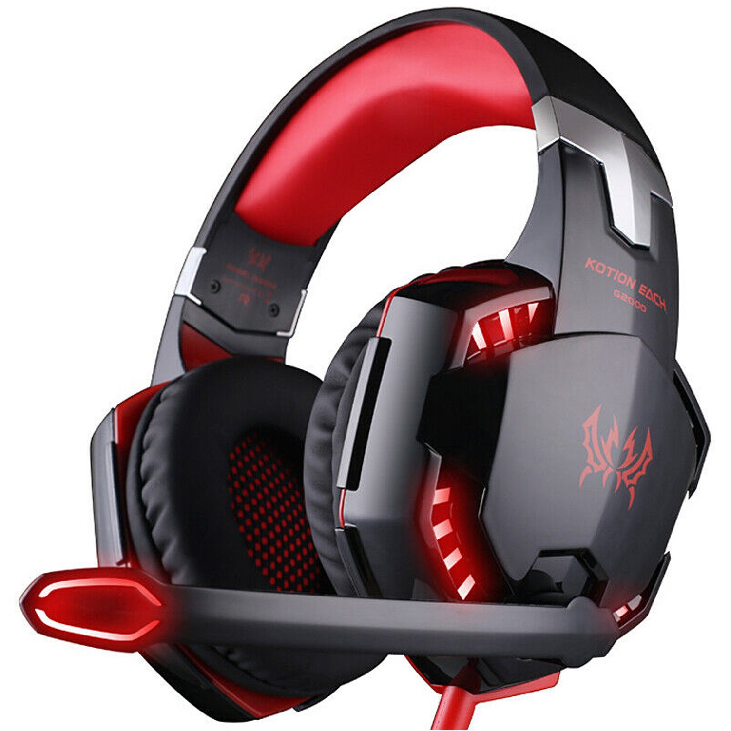 Led Light-Emitting Bedrade Computer Game Headset PS4, Concurrentie Headset, MP3 Headset, Sport Headset, monitoring Headset: Black Red