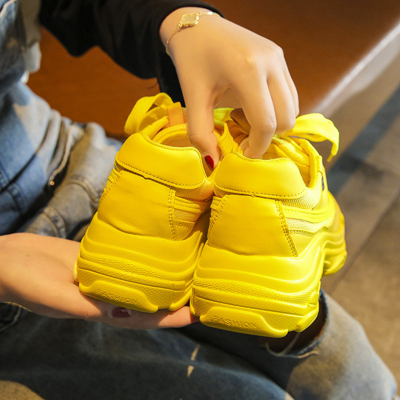 Baskets de styliste à plateforme pour femmes, chaussures à la , jaunes, décontractées, épaisses, 41,