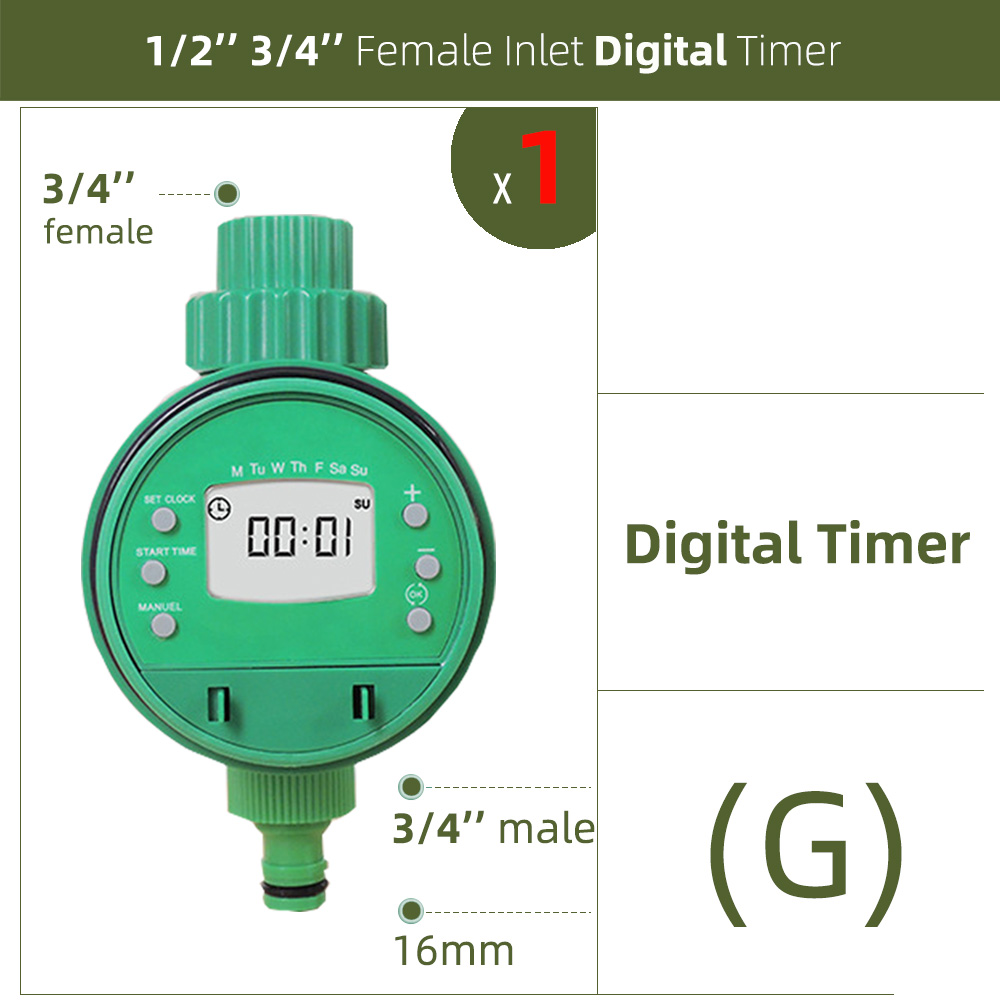 Garden Watering Timer Rain Sensor Solar LCD Double Dial Controller Watering Irrigation 1/2'' 3/4'' Tap Joint Solenoid Ball Valve: G-1PC