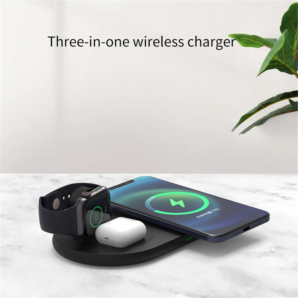 Kebidu 3 In 1 Draadloze Oplader 15W Snel Opladen Dock Station Smart Charger Voor Iphone 13 12 Xs Xr x8 Z5A Voor Apple Horloge Airpod