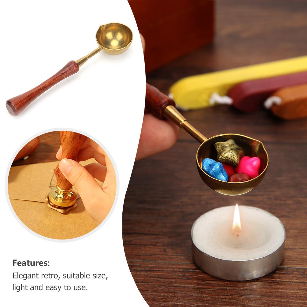 De Madera Retro sello de cera fuego cera fundir cobre cera cuchara estampado herramienta de latón, duradero y mango de madera