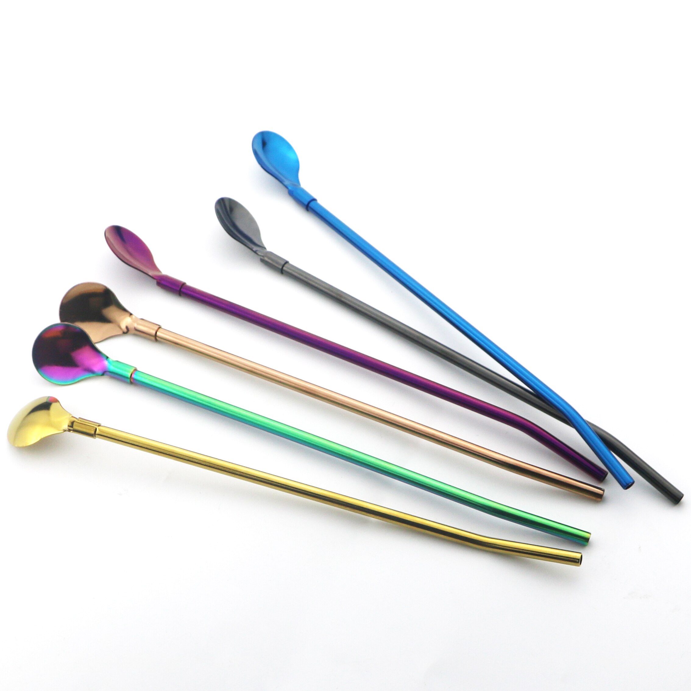 4 unids/set reutilizable paja larga cuchara Multicolor 18/10 pajas de acero inoxidable cuchara para té Bar de café agitación cuchara de beber