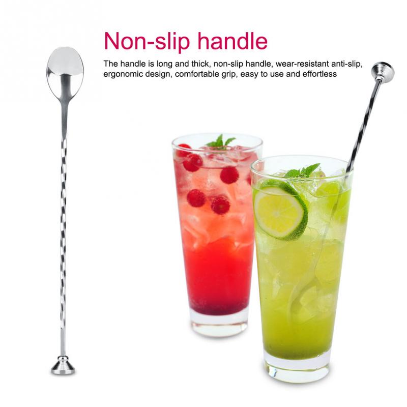 29cm Stainless Steel Long Handle Stir Spoon Cocktail Drink Mixer Stainless Steel Stirring Mixing Spoon Ladle Muddler Bar